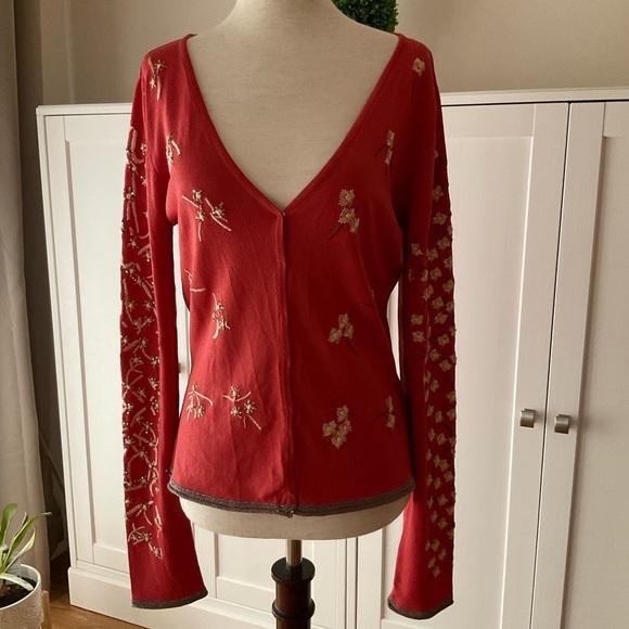 Roberta Scarpa Knit Lab Embroidered Cardigan Sweater Size 14 Orange - Picture 3 of 15